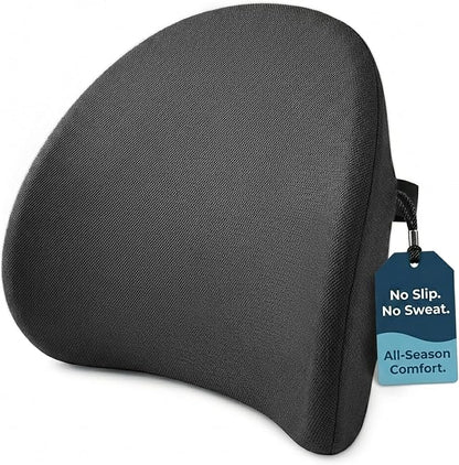 Lumbar Support Pillow for Office Chair & Car Seat, All-Season Memory Foam for Lower Back Pain Relief, Non-Slip Back Cushion with Dual Straps for Desk Workers & Drivers, Black