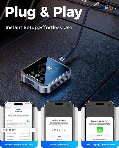 Magic AI Box Wireless CarPlay Adapter, Fast Car Video Box Plug & Play, Easy Setup, Supports Netflix/YouTube/TF Card Streaming Equalizers and More for OEM Wired CarPlay/Android Auto Cars(Tech Gray)