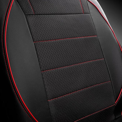 CAR PASS Air Mesh Leather Car Seat Covers Front Seats, Breathable Two Front Seat Covers for Cars, Comfortable Universal Fit for SUV Truck Sedan Automotive, Anti-Slip Airbag Compatible,Black and Red