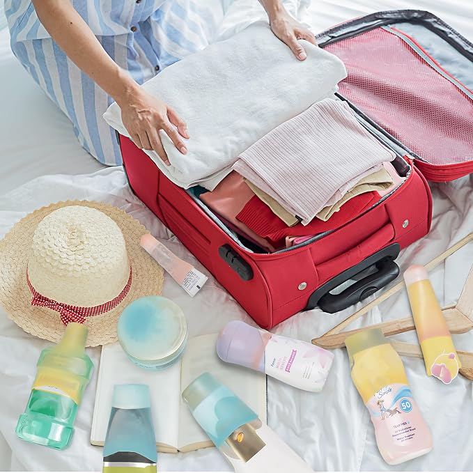 TRANOMOS Silicone Bottle Covers Travel Essentials for Women Men, Beach Vacation Essentials, Travel Size Toiletries Accessories, Cruise Ship Essentials 2026, Must Haves, Leak Proofing