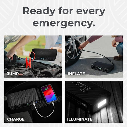 HALO Bolt Air 58830 Portable Car Battery Jump Starter | 100 PSI Air Compressor, 58.8Wh USB Power Bank, Emergency Floodlight & Charger, Jumps Cars SUVs & Trucks, Inflates Tires, TSA Approved — Black
