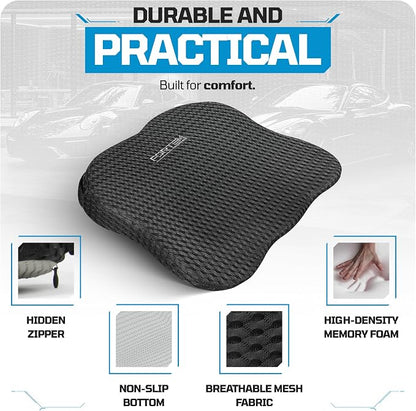 FORTEM Car Seat Cushion, Memory Foam Wedge Cushion for Driving, Car Seat Pad for Comfort, Non Slip Bottom, Adjustable Straps, Washable Cover
