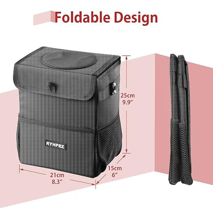 Ryhpez Car Trash Can with Lid - Leakproof Garbage Bin Car Organizer Bag, Foldable Vehicle Trash Bin with Structure Support, Automotive Truck Accessories for Women & Men (2 Gallon/7.5L)