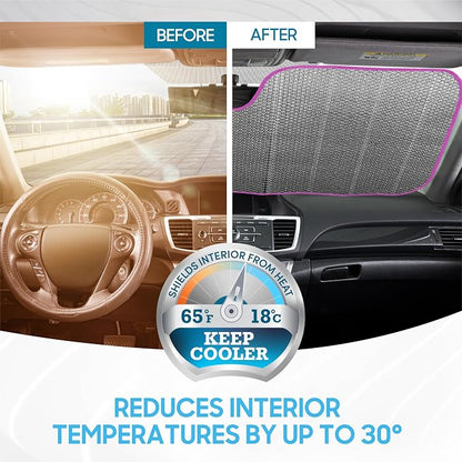 BDK Retro Wave Automotive Windshield Sunshades Accordion Folding Style - Windshield Sun Shade Auto Shade for Cars Trucks SUVs Vans Sun Visor Protector to Block UV Rays - Keeps Vehicle Cool 58' x 27'