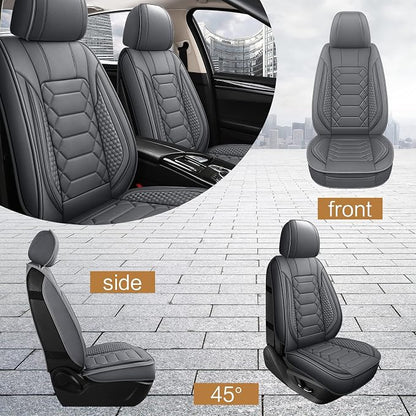 HAIYAOTIMES Leather Car Seat Covers Front Set, Waterproof Faux Leather Seat Covers for Cars, Non-Slip Car Interior Covers Universal Fit for Most Cars Sedans Trucks SUVs, Gray
