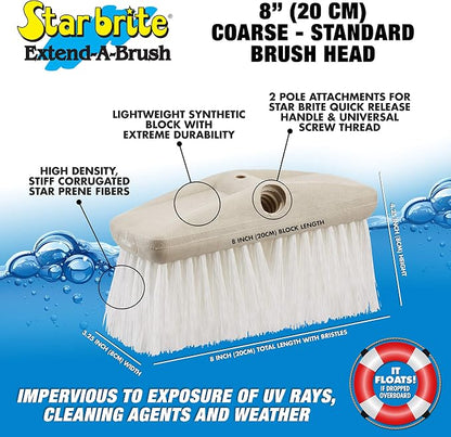 STAR BRITE 8" Heavy Duty Cleaning Brush – Durable, High-Density Star Prene Fibers for Boat Decks, Docks & Tough Surfaces – Fits 3/4" Threaded or Extend-A-Brush Handles – Stiff Bristle, White (040010)