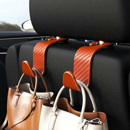 Amooca Car Seat Headrest Hook 4 Pack Hanger Universal Vehicle Car Storage Organizer for Handbag Purse Coat S Type Checkered Orange