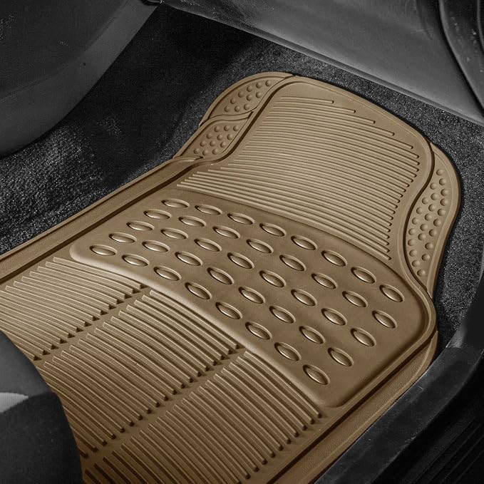 FH Group Car Floor Mats - Heavy-Duty Rubber Floor Mats for Cars, Universal Fit Full Set, Trimmable Automotive Floor Mats, ClimaProof Floor Mats For Most Sedan, SUV, Truck Floor Mats Beige