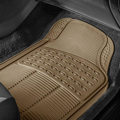 FH Group Climaproof™ Trimmable Non-Slip Vinyl Floor Mats Full Set - Universal Fit for Cars Trucks and SUVs (Beige) F11306 + F16400