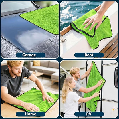 Aidoclip 4PCS Car Drying Towel Microfiber Detailing Kit - 36x24 in Car Towels Cleaning Supplies, Reusable Shammy Quick Dry Cloth for Carwash, for Auto, Boat, RV, Garage & Home (Green)