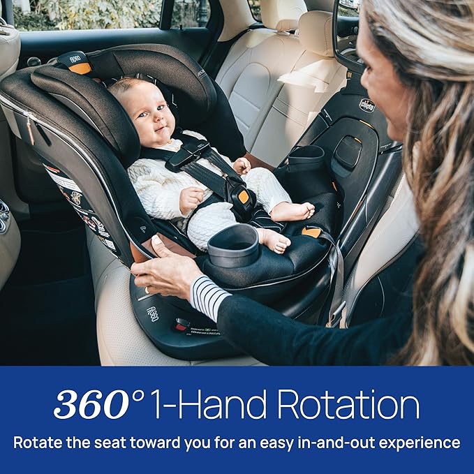 Chicco Fit360 Zip ClearTex Rotating Convertible Car Seat with Fit360 Mirror, 360 Degree Rotation for Rear-Facing and Forward-Facing Usage, Jet/Black
