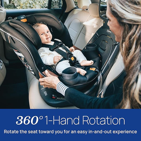 Chicco Fit360 Zip ClearTex Rotating Convertible Car Seat with Fit360 Mirror, 360 Degree Rotation for Rear-Facing and Forward-Facing Usage, Jet/Black