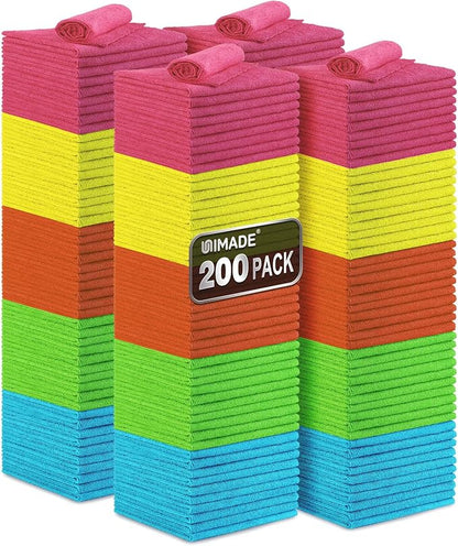 UNIMADE Microfiber Cleaning Cloth, 200PK Reusable Shop Rags Bulk Microfiber Cleansing Cloth Lint Free Cleaning-Towel for Car Kitchen Automotive Bar Mechanic Restaurant Garage,11.5"x11.5",Multicolor