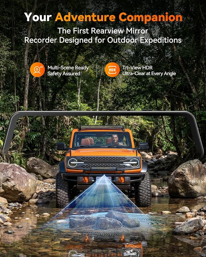 WOLFBOX G900 Tripro Bumper-N 3 Channel 4K Mirror Dash Cam, 4K+2.5K+1080P Front Rear & Bumper Camera,8MP STARVIS 2 IMX 678 Night Vision,12" Smart Screen for Off-Road & Blind Spot(SD Card Not Included)