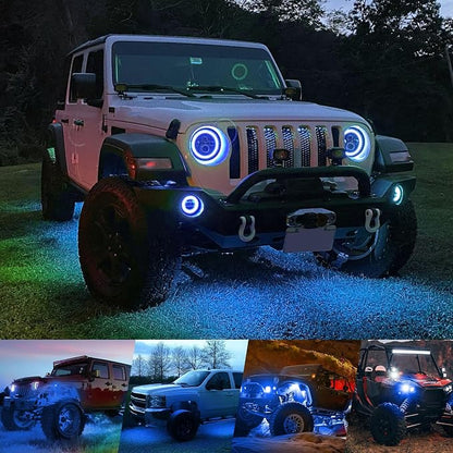4WDKING Blue LED Rock Lights, 2 Pods IP68 Waterproof Underbody Glow Trail Rig Lamp LED Neon Lights for Truck Off Road Truck Car Boat ATV SUV Motorcycle