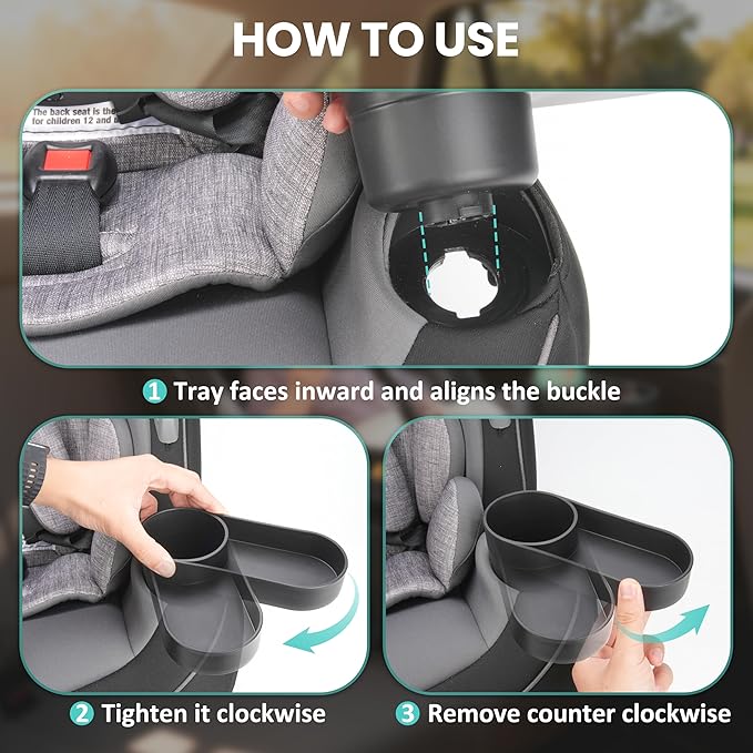 2-Packs Car Seat Snack Tray with Cup Holder for Safety 1st EverFit & Grow and Go | Maxi-COSI Pria | Cosco All-in-One Car Seat, Car Seat Cup Holder Accessory, Dishwasher Safe, Black (Model C6577&C6474)
