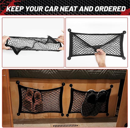 RED WOLF Universal Cargo Net Pocket Elastic Netting Car Mesh Pouch for Trunk RV Boats Home Cargo Storage with Screws and Hooks (21.7'' x 9.8'')