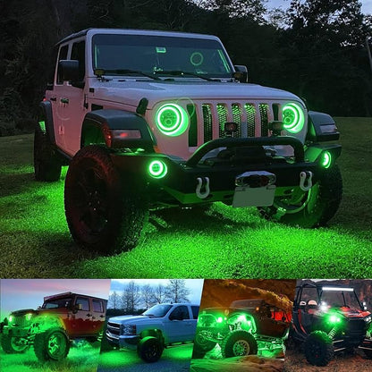 4WDKING Green LED Rock Lights, 4 Pods IP68 Waterproof Underbody Glow Trail Rig Lamp LED Neon Lights for Truck Off Road Truck Car Boat ATV SUV Motorcycle