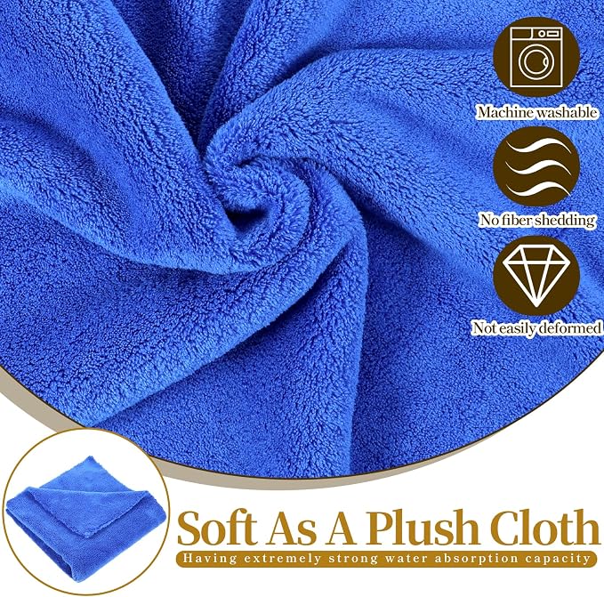 20 Pcs Car Microfiber Towels Premium Ultra Soft Car Detailing Towel Cloths Edgeless Microfiber Plush Towels for Cars Wash, Home Cleaning & Pet Drying Cloths, 16 Inch x 16 Inch, Dark Blue