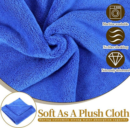 20 Pcs Car Microfiber Towels Premium Ultra Soft Car Detailing Towel Cloths Edgeless Microfiber Plush Towels for Cars Wash, Home Cleaning & Pet Drying Cloths, 16 Inch x 16 Inch, Dark Blue