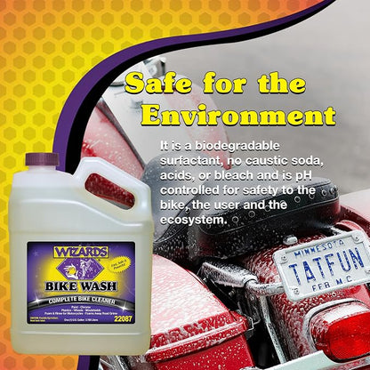 Wizards Bike Wash - Cleaner For Motorcycle Washing Kit - Quick Detailer for Bike Kit with Bug Remover - For Your Motorcycle Accessories and Detail Kit - 1 Gallon