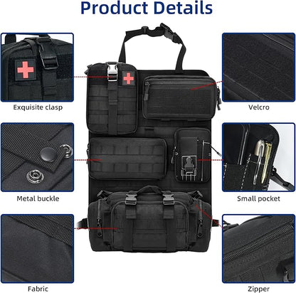 6 Pack Tactical Car Seat Back Organizer,Backseat Organizer with 5 Detachable Molle Pouches,Molle Panel Organizer Fits for Vehicel Such as Jeep,Truck,SUV, Car(Black)