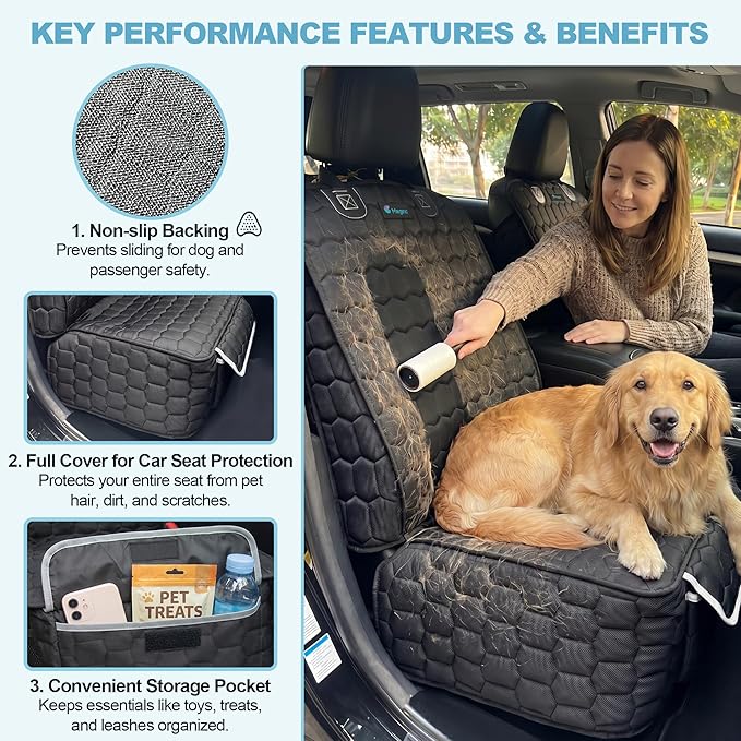 Meginc 2 Pack Front Seat Covers for Dogs, 600D Waterproof Dog Car Seat Covers with Side Flaps Non Slip Scratch Proof, Captain Chair Car Seat Protector Cover for Pets & Daily Use, Fits Cars SUV Trucks