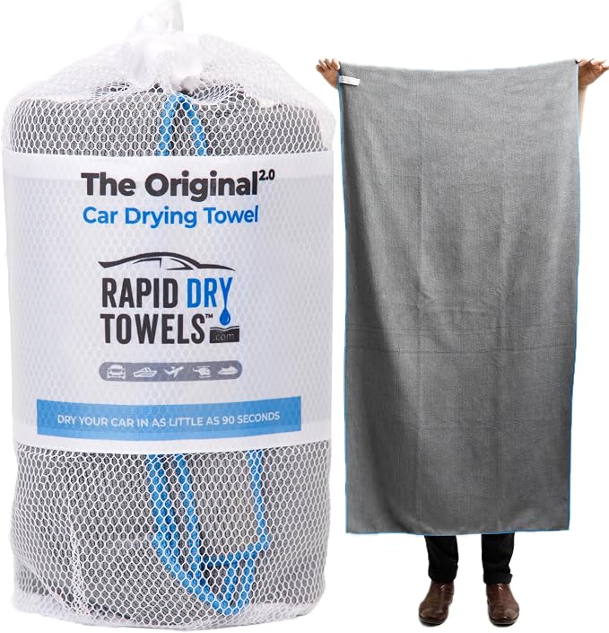 Rapid Dry Towels Original 2.0 Microfiber Car Drying Towel | 150 x 75cm | Extra Large Channel Weave Drying Cloth | Ultra Absorbent, Scratch-Free, Auto Detailing Towel for Cars SUVs Trucks & Boats