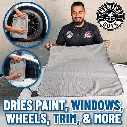Chemical Guys Waffle Weave Gray Matter Microfiber Drying Towel - 25" x 36",Premium Blend Microfiber Towel with Soft-Banded Edging for Scratch-Free Car Drying,Ultra Absorbent,(Pack of 12)