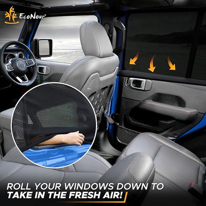 EcoNour Rear Window Shade for Jeep Wrangler | Car Window Mesh Screen for Camping, Bug & Privacy | Blackout Window Cover to Protect Sun & UV Rays for 1997 to 2025 Jeep Wrangler JK TJ JL & Gladiator JT