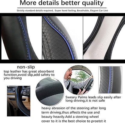 Car Steering Wheel Cover, Anti-Slip, Safety, Soft, Breathable, Heavy Duty, Thick, Full Surround, Sports Style (Black Blue)