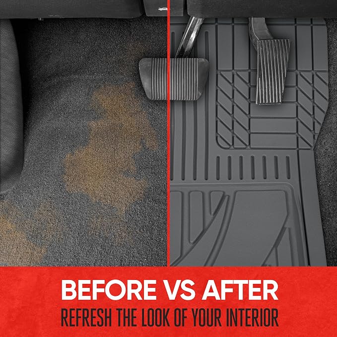 Motor Trend FlexTough™ Advanced Gray Rubber Car Floor Mats – Heavy Duty Trim to Fit All Weather Floor Mats for Cars Truck SUV - Automotive Car Interior Floor Liner Protection - Universal Fit