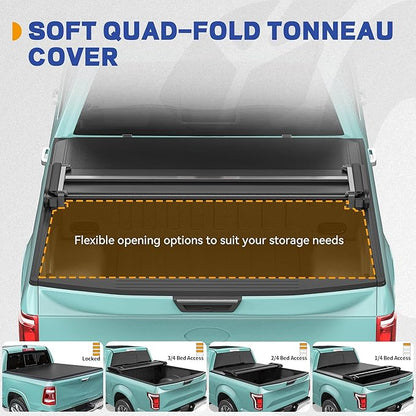 Soft Quad-Fold Truck Bed Tonneau Cover Fit for Dodge Ram 1500 2002-2026 (Classic & New), Fit for Dodge Ram 2500 3500 2003-2026, with 6.4 ft Bed Without Rambox