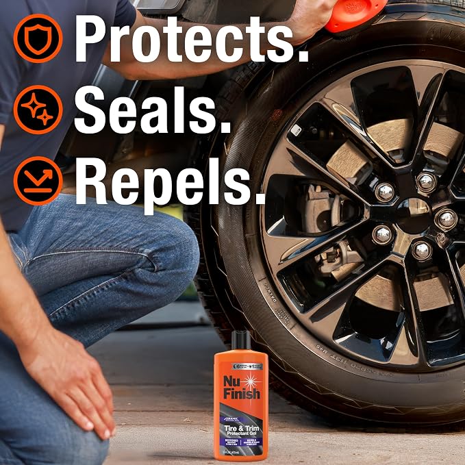 Nu Finish Tire and Trim Protectant Gel, Tire Shine and Trim Shine, Ceramic Technology, Car Cleaning Supplies, 16 fl oz