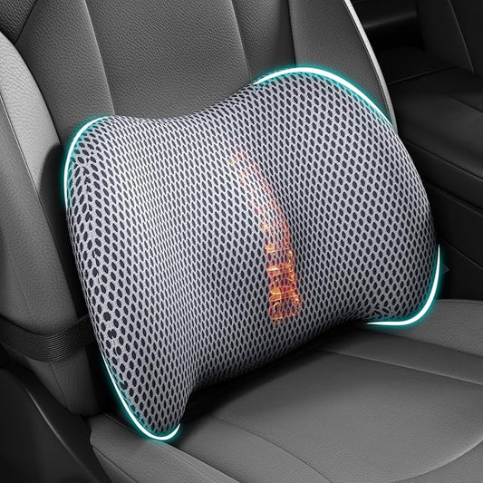 BYMECOST Lumbar Support Pillow for Car, Memory Foam Car Seat Back Support Pillow for Driving, Back Cushion with Strap for Pain Relief, Ergonomic Back Cushion for Office Chair, Wheelchair (Grey)