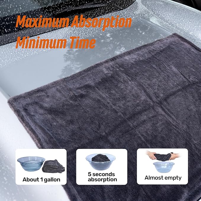 Car Drying Towel 1300 GSM, XL 24"x36", Microfiber Car Drying Towel, Twisted Loop Auto Drying Cloth, Ultra Absorbent, Fast Dry, Streak-Free Drying, Lint-Free & Scratch-Free, for Cars SUVs Trucks