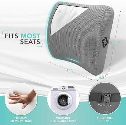 Samsonite Memory Foam Lumbar Support Pillow for Office Chair, Gaming Chair & Car Seat Automotive Use, Ergonomic Back Cushion, Work from Home Essentials, Office Essentials for Sitting Comfort, Grey