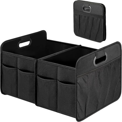 Simple Deluxe Car Trunk Organizer, 2 Compartments Collapsible Trunk Storage, Anti-slip Design, Made of Waterproof 600D Oxford Polyester, Suitable for SUV, Minivan, Truck, Standard Size, Black New