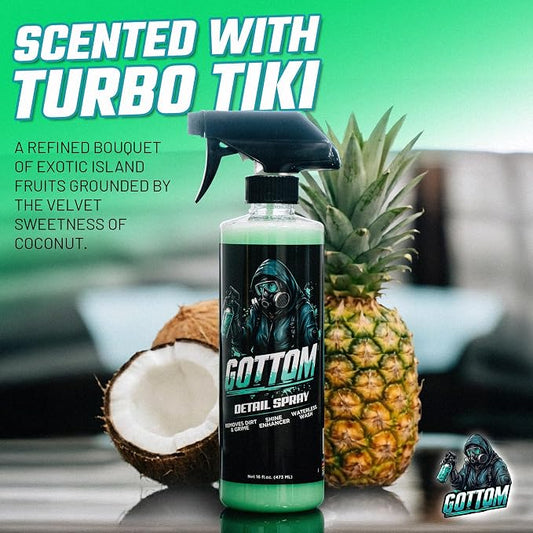 Gottom Detail Spray - Quick & Easy Waterless Detailer - 16 oz - Streak-Free Shine, Removes Prints & Smudges, Clay Bar Lubricant, Wax Support, Safe for Paint, Glass, Trim - Scented with Turbo Tiki