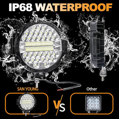 7 Inch Round LED Off Road Lights, 201W 12000lm LED Light Pods, Offroad Driving Fog Lights Work Lights for Trucks Tractor Snowmobile Golf Cart ATV UTV RV Plower, 4 Pack with Wiring Harness