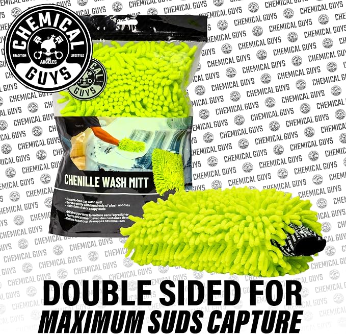 Chemical Guys Chenille Premium Scratch-Free Microfiber Wash Mitt for Car Washing,Lime Green,Ultra-Soft Car Wash Gloves,Swirl-Free Finish,Safe for Trucks,SUVs,Motorcycles,and More,(Pack of 24)