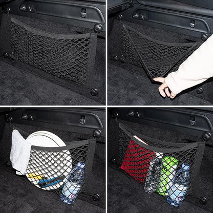 2 Pack Small Cargo Net Pocket Storage Pouch Bag 21 x 9.8 Inches RV Netting Elastic Automotive Cargo Nets with 8 Mounting Screws, Storage Mesh for Car Trunk SUV Boats