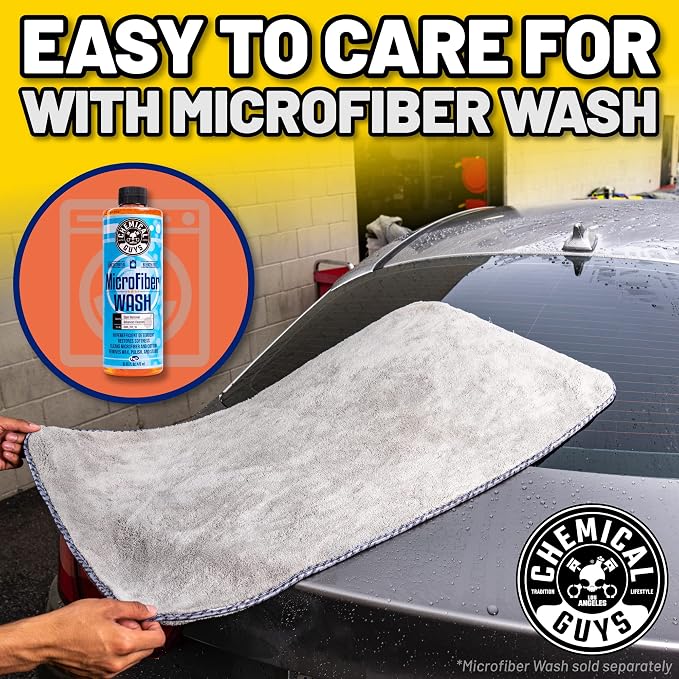 Chemical Guys Woolly Mammoth Large Microfiber Drying Towel - 36 x 25 Inch Gray, Ultra Plush Super Absorbent Car Drying Towel for Cars, Trucks, SUVs, Motorcycles, RVs, and Auto Detailing