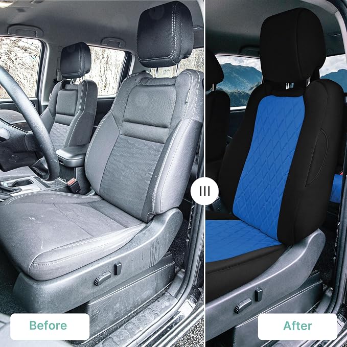 FH Group Custom Fit Car Seat Covers Specifically Made for 2022-2026 Nissan Frontier, Full Set Blue Ultraflex Neoprene Waterproof Automotive Seat Covers for Pickup Truck, Nissan Accessories