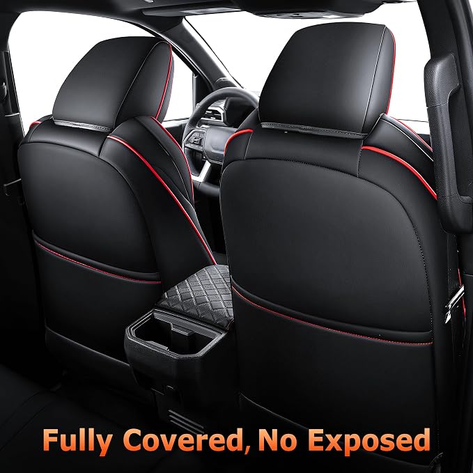 Carlimeki Leather Seat Covers Custom Fit for Tacoma Gen 4th (2024-2026) Double Cab, for SR, SR5, TRD PreRunner, TRD Sport, TRD Off-Road, Limited, Trailhunter - Armrest Covers Included - Fully Covered
