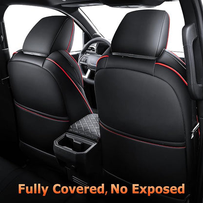 Carlimeki Leather Seat Covers Custom Fit for Tacoma Gen 4th (2024-2026) Double Cab, for SR, SR5, TRD PreRunner, TRD Sport, TRD Off-Road, Limited, Trailhunter - Armrest Covers Included - Fully Covered