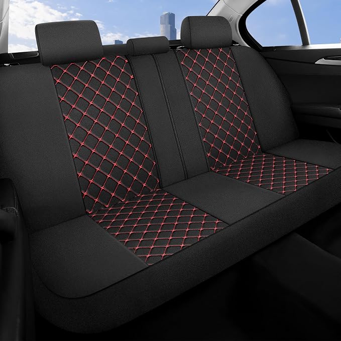 YGL Breathble Car Seat Covers Full Set, Washable Seat Covers for Cars, Premium Cloth Car Seat Protectors, Interior Covers for Cars, Sedan Van Truck SUV(Black/Red)