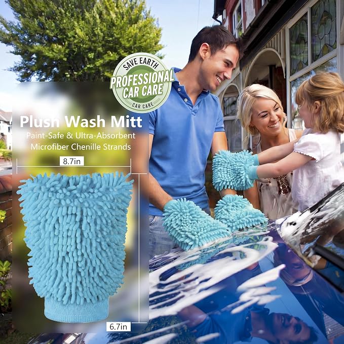 Car Wash Mitt,Detailing Ultra-Soft Chenille Microfiber Auto Gloves,Scratch-Free&Lint-Free,Safe for Trucks,SUVs, RVs&More