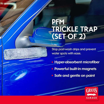 Griot's Garage PFM Trickle Trap, Hyper-Absorbent Car Drying Pads, Prevents Water Spots and Etching, Machine Washable, XL 2" x 12”, Set of 2