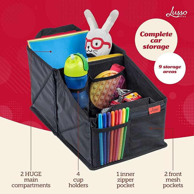 Lusso Gear Car Seat Organizer for Front or Backseat - Great for Adults & Kids, Features 9 Storage Compartments for Toys, Magazines, Tissues, Maps, Books, Documents, Games & More (Floral)